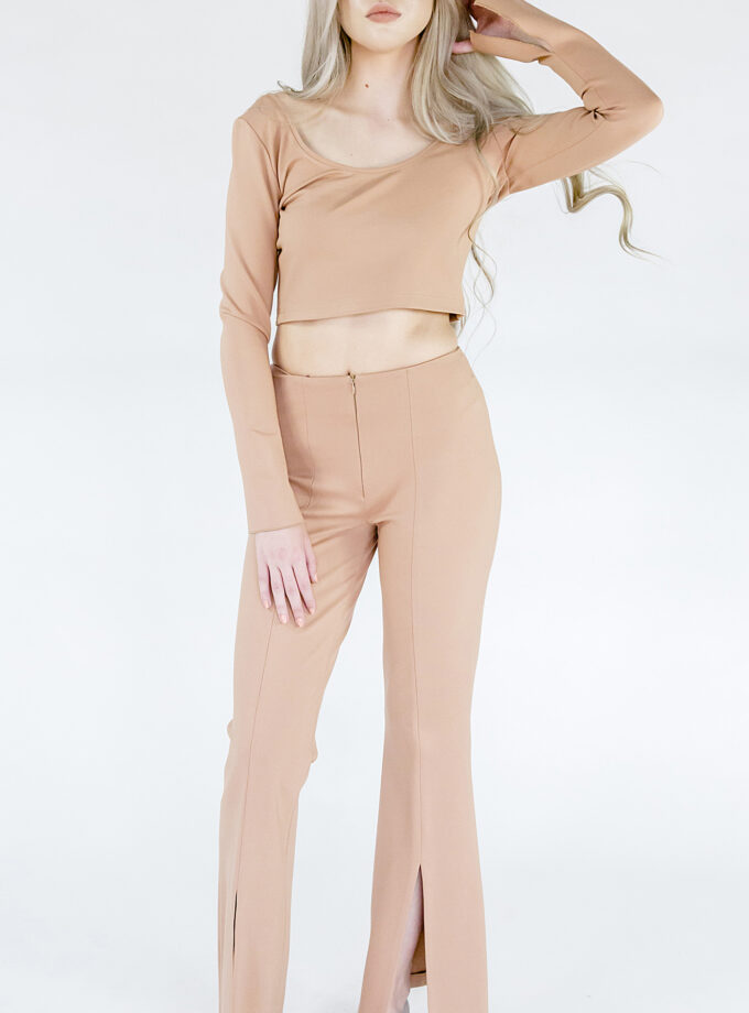 Bluză Crem Cropped Din Tricot