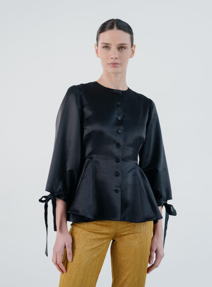 Cămașă Mătase Volane Neagră