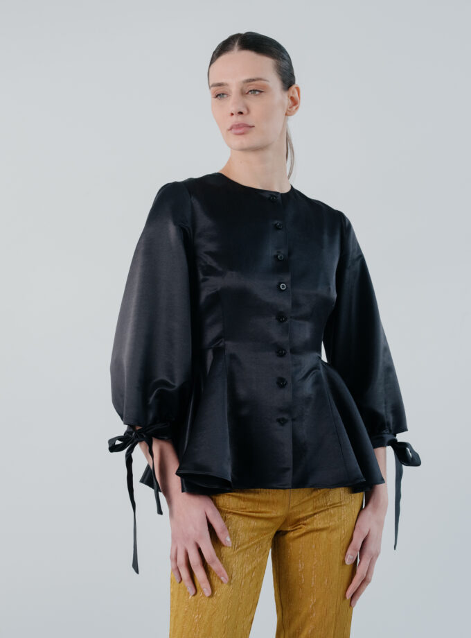Cămașă Mătase Volane Neagră